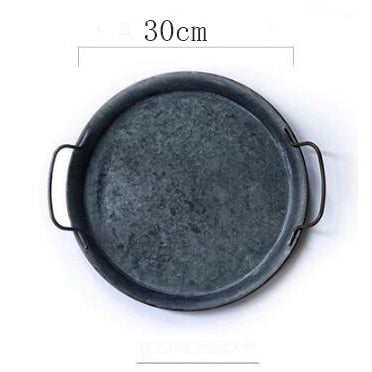 Retro Metal Plate With Handles Handcrafted Round Wrought Vintage Storage Bread Tray